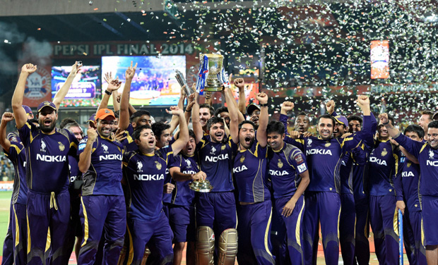Kolkata Knight Riders' players with the trophy after winning IPL 7 final against Kings XI Punjab in Bengaluru (Photo: PTI) Kolkata Knight Riders' players with the trophy after winning IPL 7 final against Kings XI Punjab in Bengaluru (Photo: PTI)